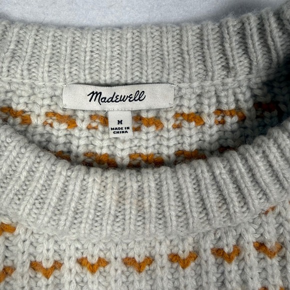 Madewell Merino Wool Alpaca Blend Striped Heart Crewneck Sweater Metallic Medium - Picture 3 of 9
